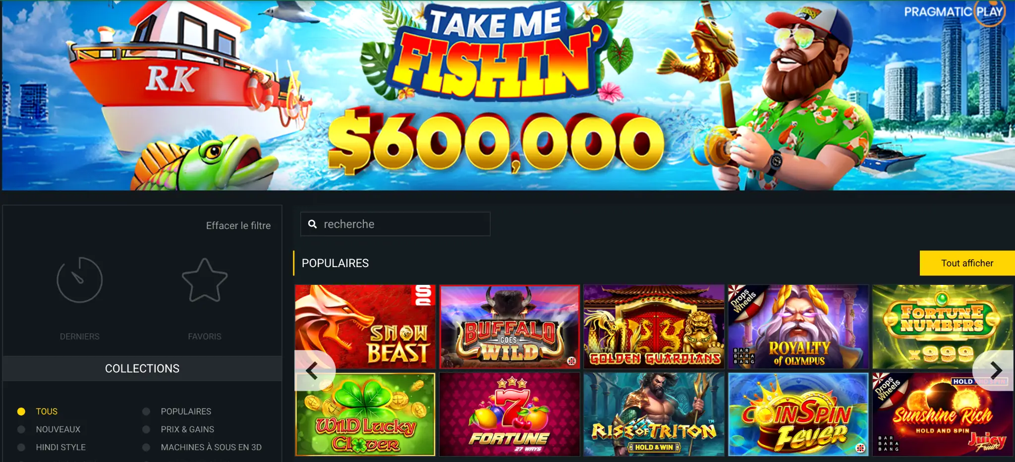 Lobby de jeux de casino Betwinner