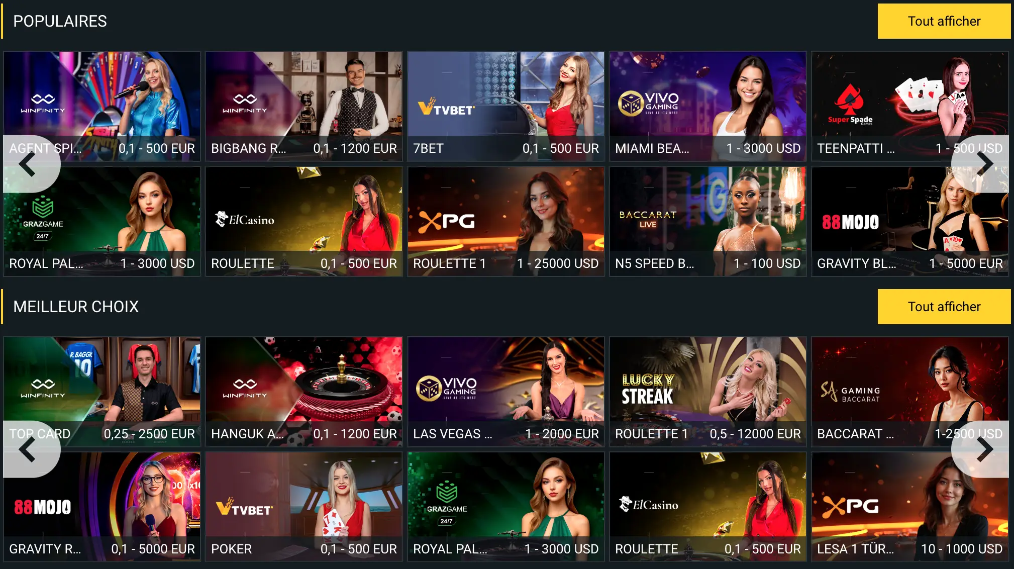 Casino en direct Betwinner - jeux populaires